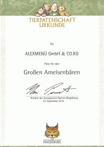 Patenurkunde Zoo Magdeburg