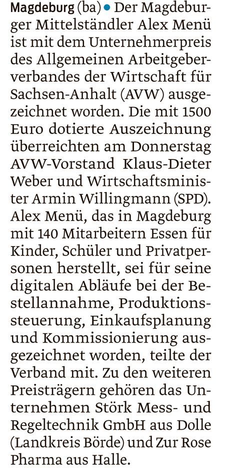 AVW-Unternehmerpreis Beitrag Volksstimme 1