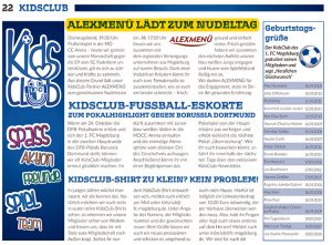 Beitrag im offiziellem Stadionheft des 1. FCM: ALEXMENÜ lädt zum Nudelessen