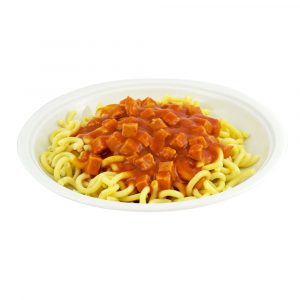 1534 Nudeln mit Tomatensauce und Jagdwurstwürfeln