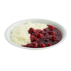2432 Milchreis mit heißer roter Mehrfruchtsauce
