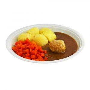 2761 Geflügelbällchen mit Geflügelsauce, Buttermöhren und Kartoffeln
