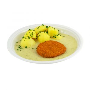 2768 Fischburger mit Dillsauce und Kartoffeln