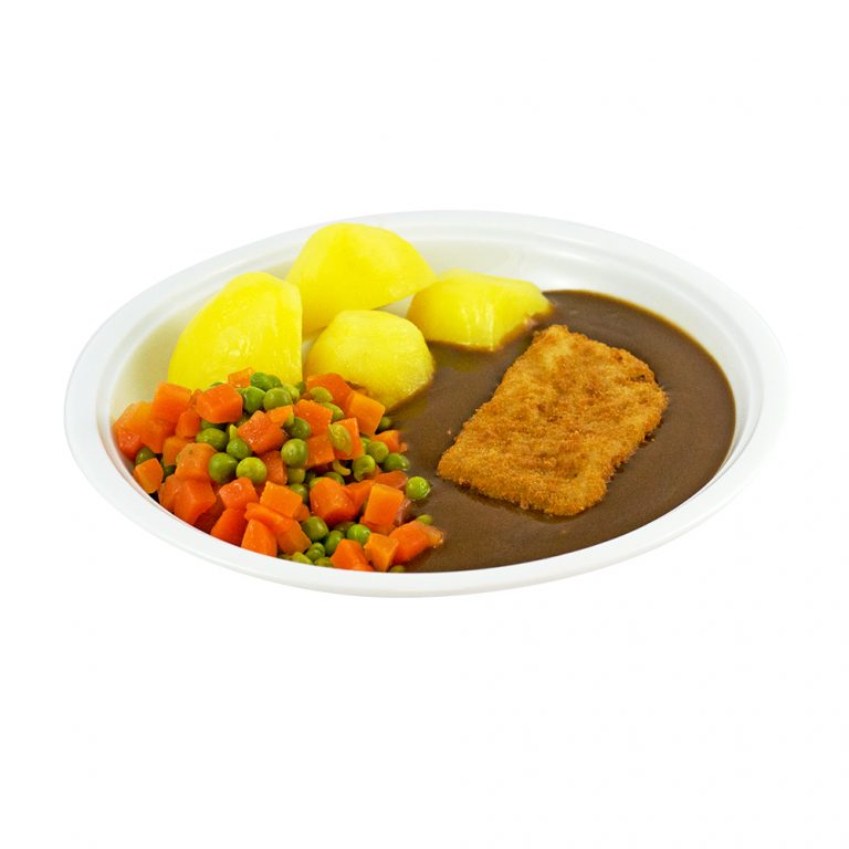 3064 Schweineschnitzel mit Bratensauce, Mischgemüse und Kartoffeln ...