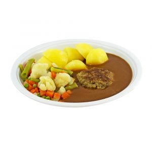 3094 Boulette mit Rahmsauce, Sommergemüse und Kartoffeln
