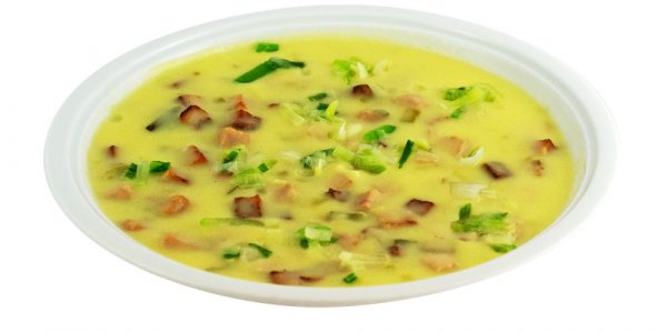 3114 Kartoffel-Lauchsuppe mit gebratenen Wurstwürfeln