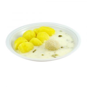 3285 Geflügel-Kochklops mit Kapernsauce und Kartoffeln