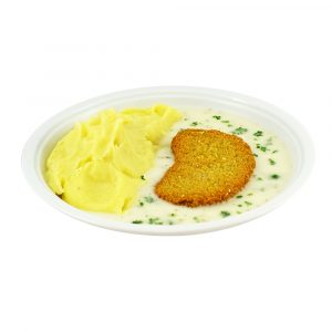 3288 Möhren-Sesambratling mit Kräutersauce und Kartoffelpüree