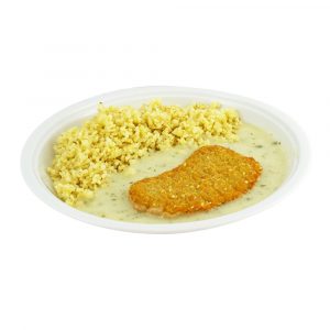 3352 Möhren-Sesambratling mit Kräutersauce und Bulgur