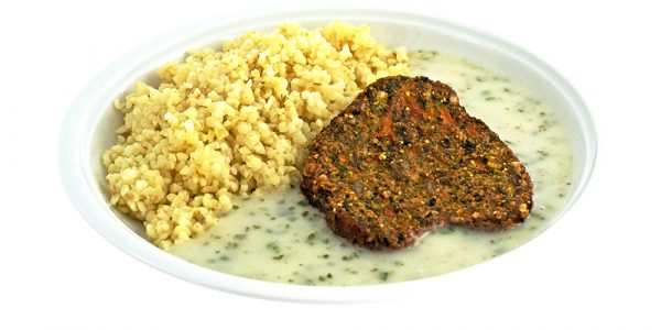 3370 Spinat-Karottenbratling mit Kräutersauce und Bulgur