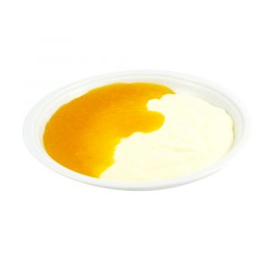 4244 Grießbrei mit heißer Aprikosen-Pfirsichsauce