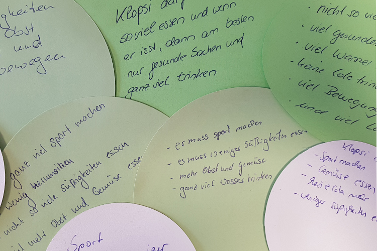 Die gesammelten Ideen der Eltern und Kinder, wie Klopsi etwas abnehmen kann