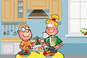 Hopsi und Klopsi experimentieren in der Küche und entwickeln Rezepte für Smoothies.