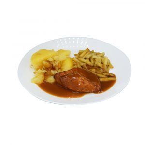 Gebratene Hähnchenbrust mit Geflügelsauce, Wachsbohnen und Salzkartoffeln