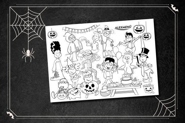 Ausmalbild Hopsi und Klopsi Halloween-Party