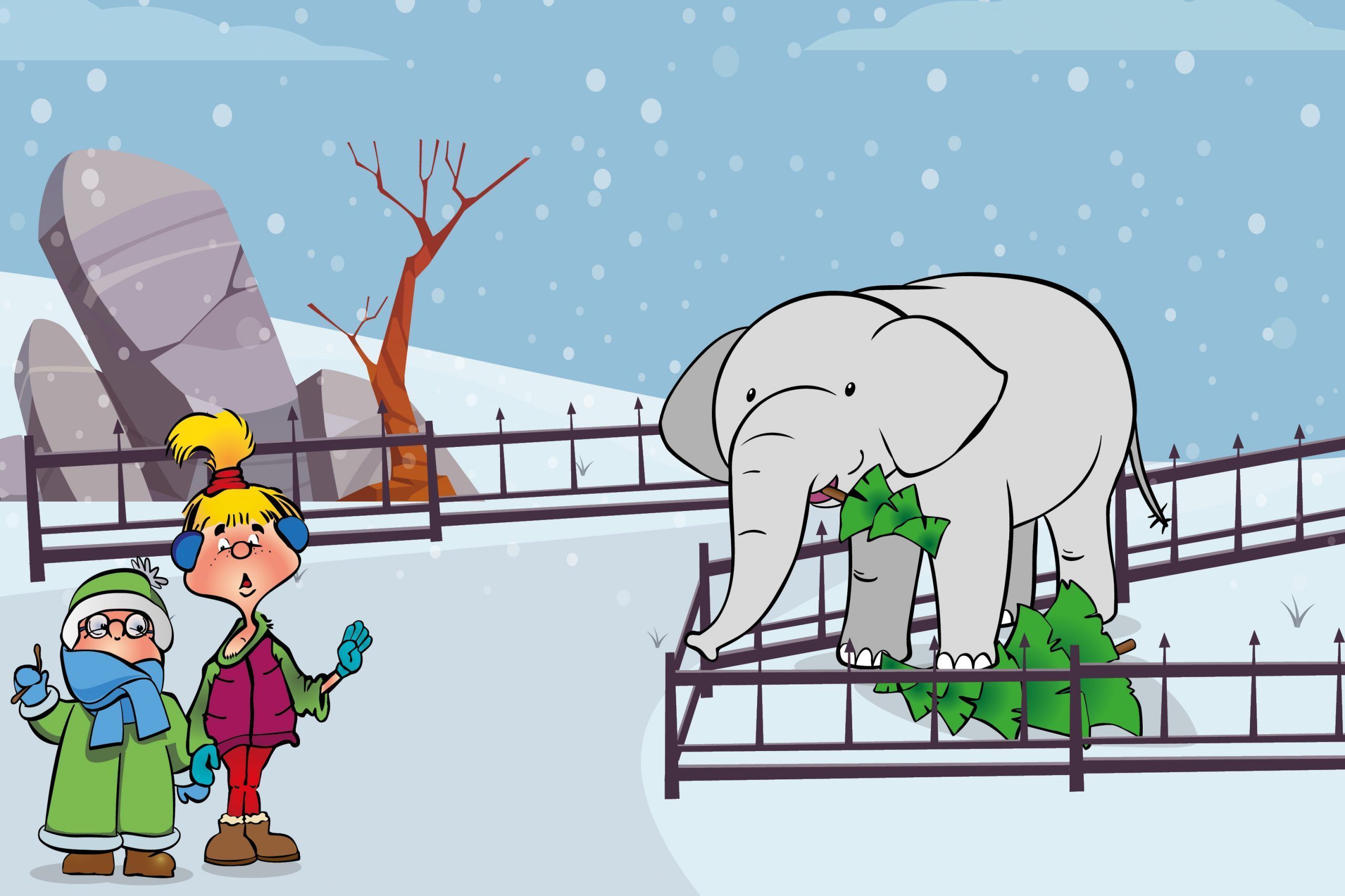 Elefanten fressen Weihnachtsbäume